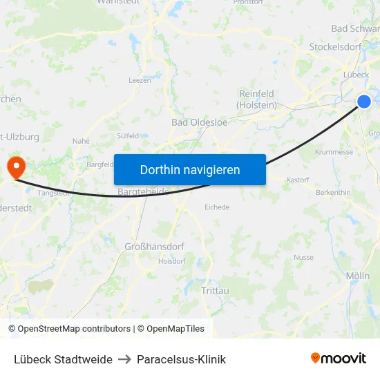 Lübeck Stadtweide to Paracelsus-Klinik map