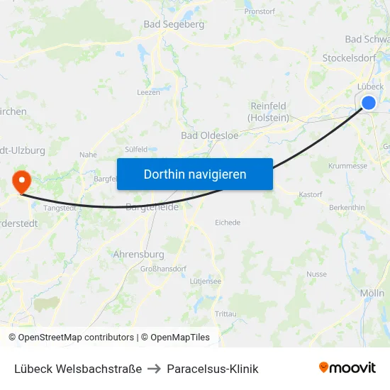Lübeck Welsbachstraße to Paracelsus-Klinik map