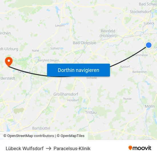 Lübeck Wulfsdorf to Paracelsus-Klinik map