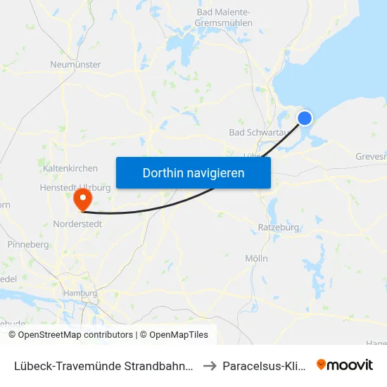 Lübeck-Travemünde Strandbahnhof to Paracelsus-Klinik map