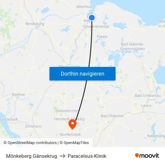 Mönkeberg Gänsekrug to Paracelsus-Klinik map