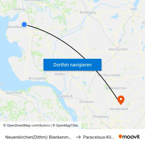Neuenkirchen(Dithm) Blankenmoor to Paracelsus-Klinik map