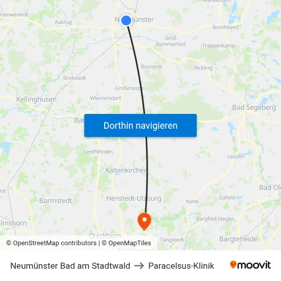 Neumünster Bad am Stadtwald to Paracelsus-Klinik map