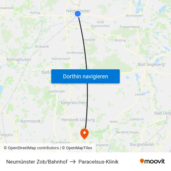 Neumünster Zob/Bahnhof to Paracelsus-Klinik map