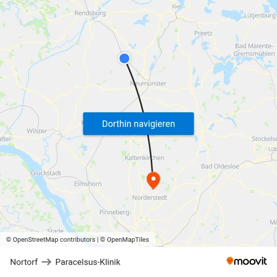 Nortorf to Paracelsus-Klinik map