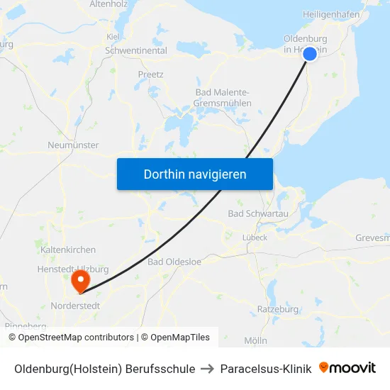 Oldenburg(Holstein) Berufsschule to Paracelsus-Klinik map