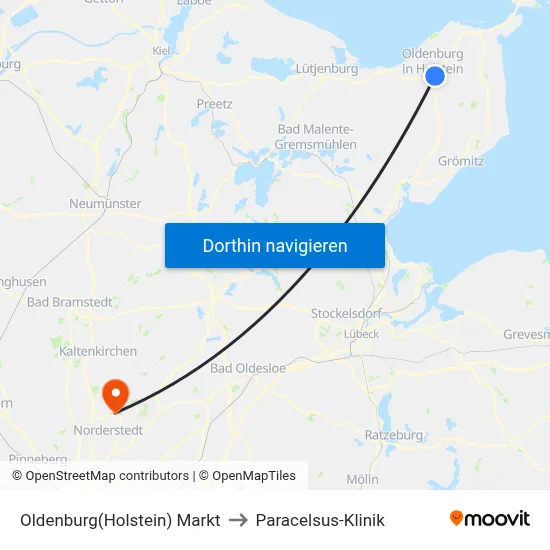 Oldenburg(Holstein) Markt to Paracelsus-Klinik map