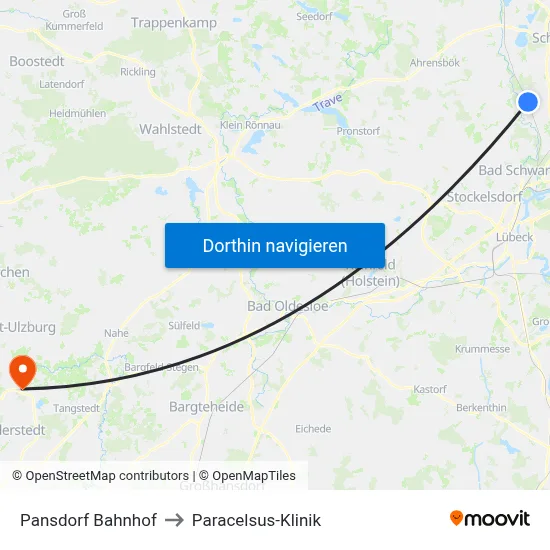 Pansdorf Bahnhof to Paracelsus-Klinik map