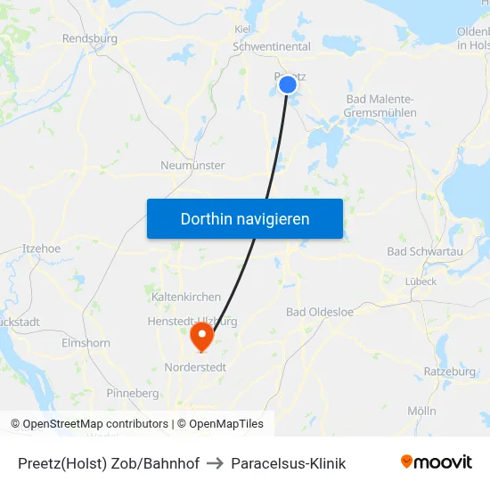Preetz(Holst) Zob/Bahnhof to Paracelsus-Klinik map