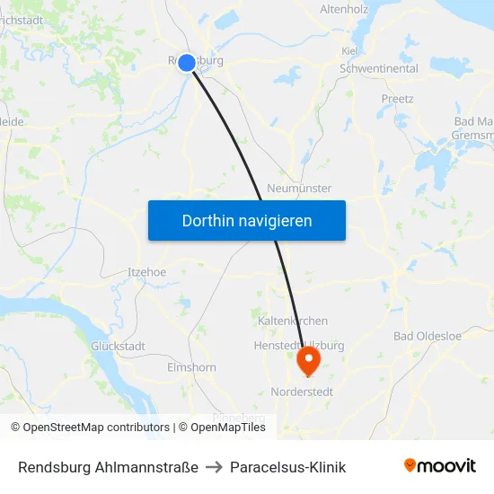 Rendsburg Ahlmannstraße to Paracelsus-Klinik map