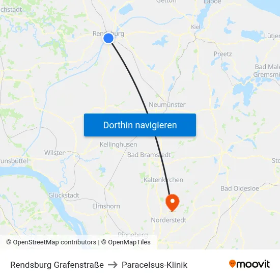 Rendsburg Grafenstraße to Paracelsus-Klinik map