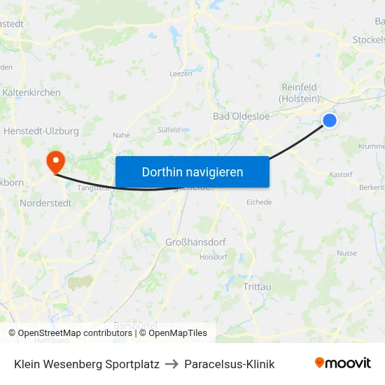 Klein Wesenberg Sportplatz to Paracelsus-Klinik map