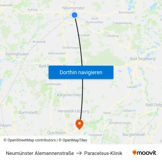 Neumünster Alemannenstraße to Paracelsus-Klinik map