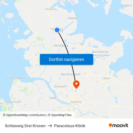 Schleswig Drei Kronen to Paracelsus-Klinik map