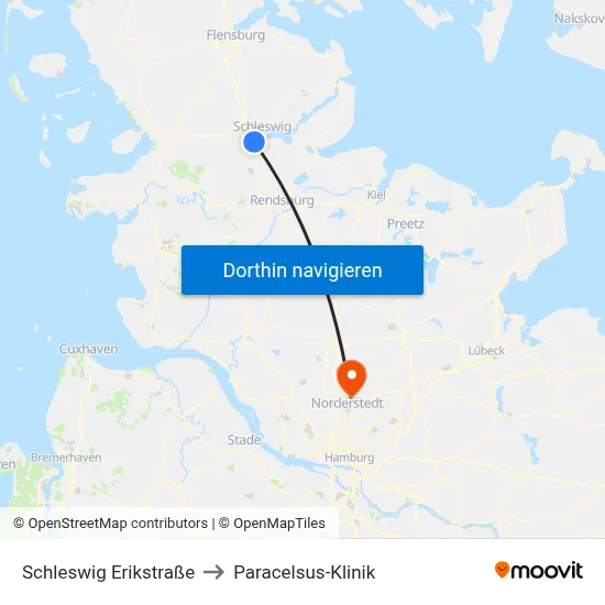 Schleswig Erikstraße to Paracelsus-Klinik map