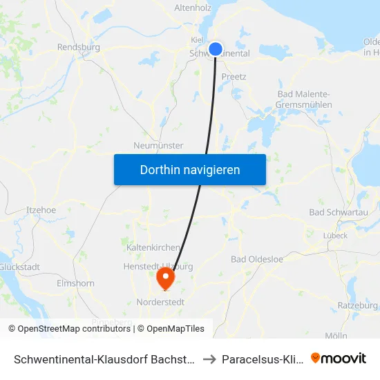 Schwentinental-Klausdorf Bachstraße to Paracelsus-Klinik map