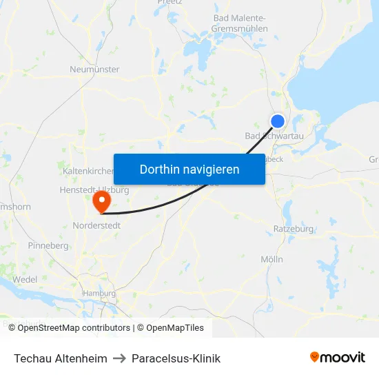 Techau Altenheim to Paracelsus-Klinik map