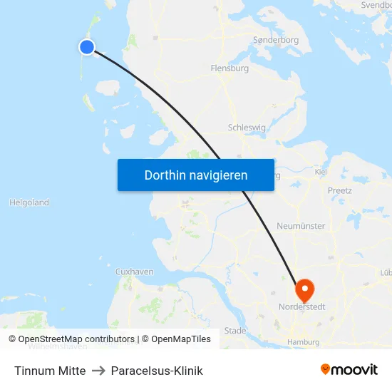 Tinnum Mitte to Paracelsus-Klinik map