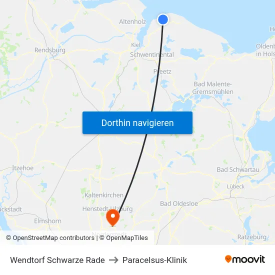 Wendtorf Schwarze Rade to Paracelsus-Klinik map