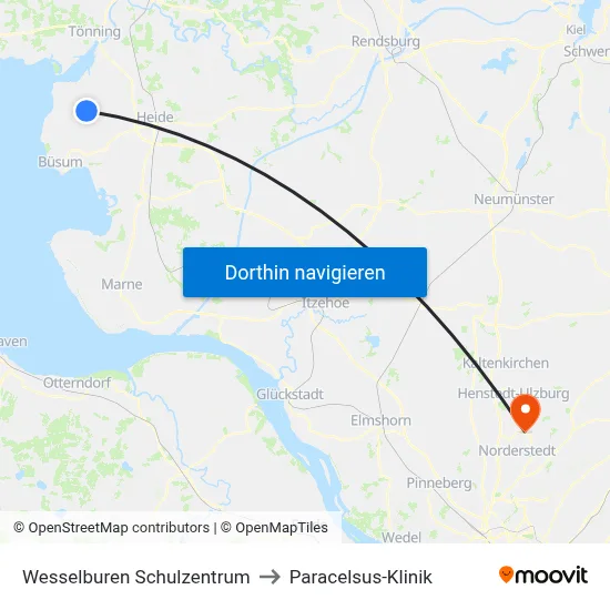 Wesselburen Schulzentrum to Paracelsus-Klinik map