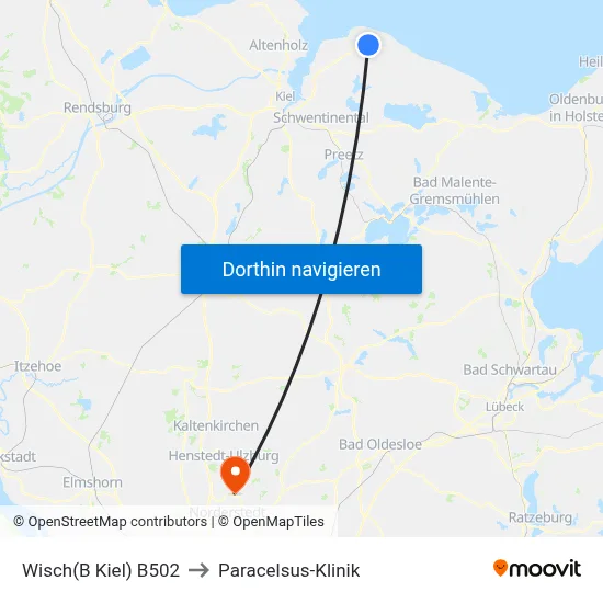 Wisch(B Kiel) B502 to Paracelsus-Klinik map