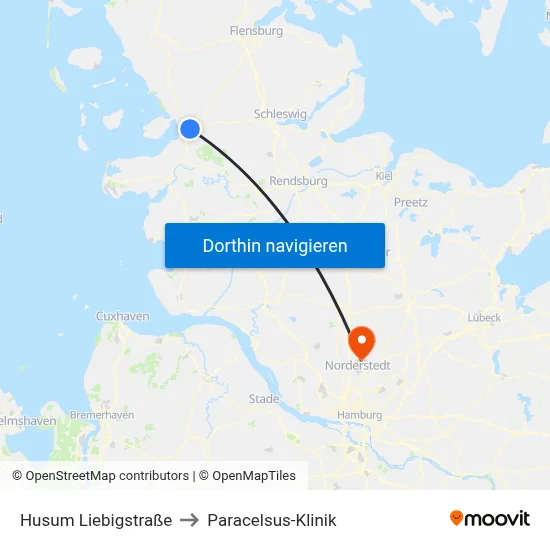 Husum Liebigstraße to Paracelsus-Klinik map