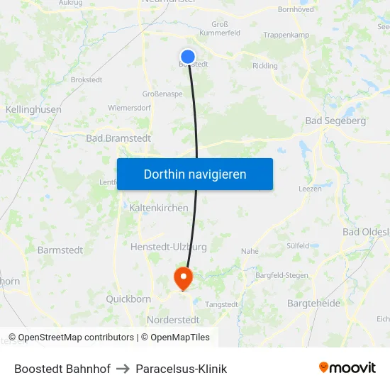 Boostedt Bahnhof to Paracelsus-Klinik map