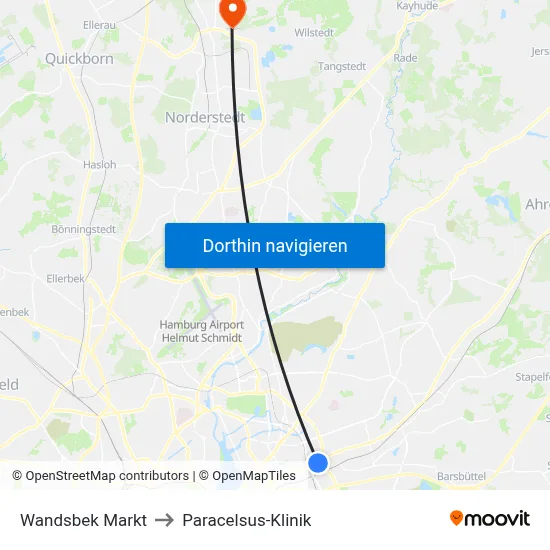 Wandsbek Markt to Paracelsus-Klinik map