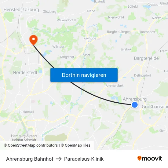 Ahrensburg Bahnhof to Paracelsus-Klinik map