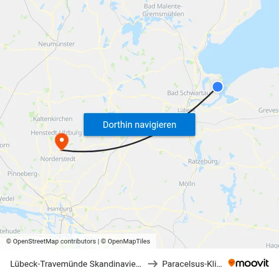 Lübeck-Travemünde Skandinavienkai to Paracelsus-Klinik map