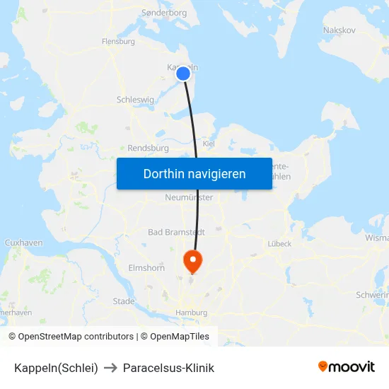 Kappeln(Schlei) to Paracelsus-Klinik map