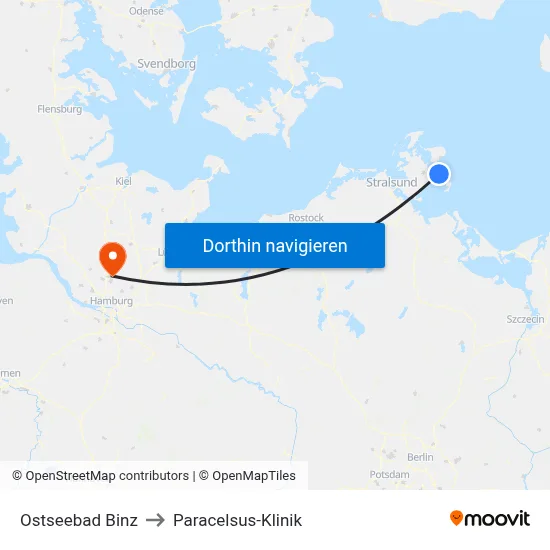 Ostseebad Binz to Paracelsus-Klinik map