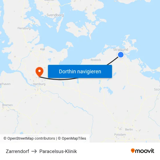 Zarrendorf to Paracelsus-Klinik map