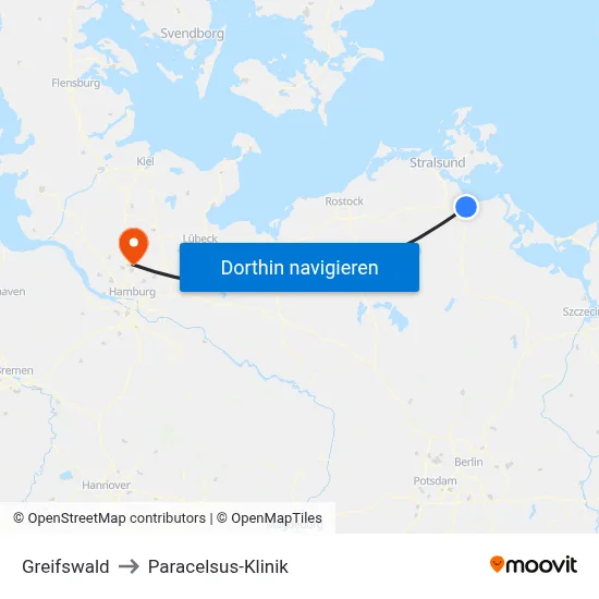 Greifswald to Paracelsus-Klinik map