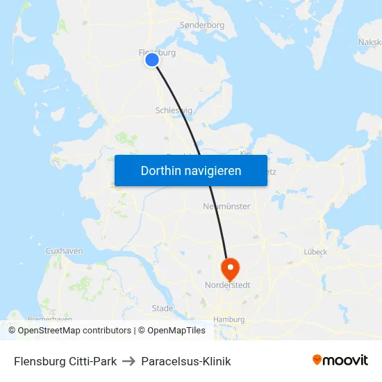 Flensburg Citti-Park to Paracelsus-Klinik map
