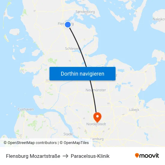 Flensburg Mozartstraße to Paracelsus-Klinik map