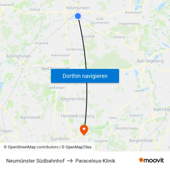 Neumünster Südbahnhof to Paracelsus-Klinik map