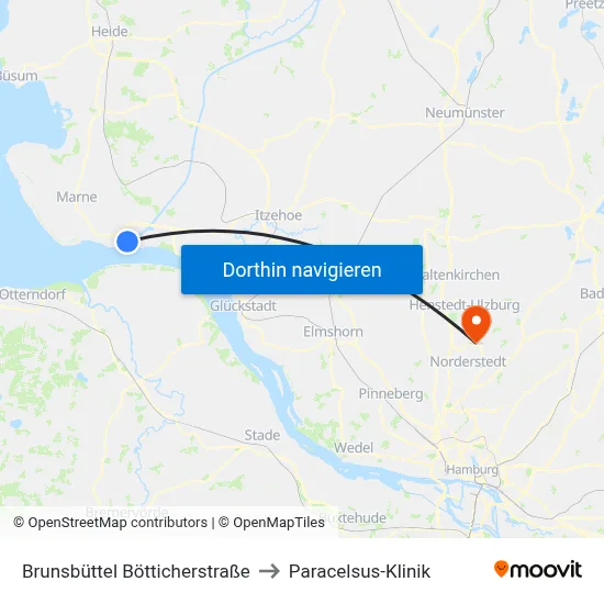 Brunsbüttel Bötticherstraße to Paracelsus-Klinik map