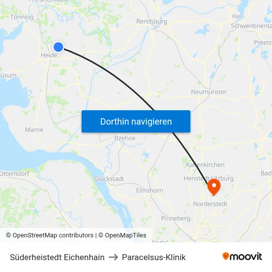 Süderheistedt Eichenhain to Paracelsus-Klinik map