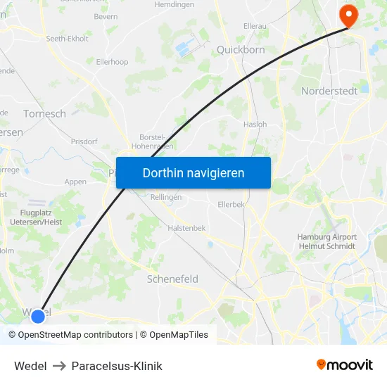 Wedel to Paracelsus-Klinik map