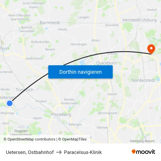 Uetersen, Ostbahnhof to Paracelsus-Klinik map