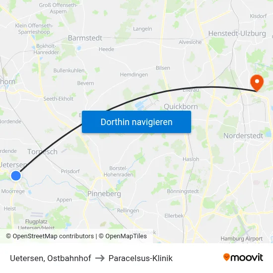 Uetersen, Ostbahnhof to Paracelsus-Klinik map