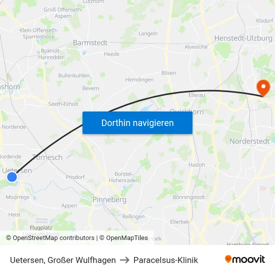 Uetersen, Großer Wulfhagen to Paracelsus-Klinik map