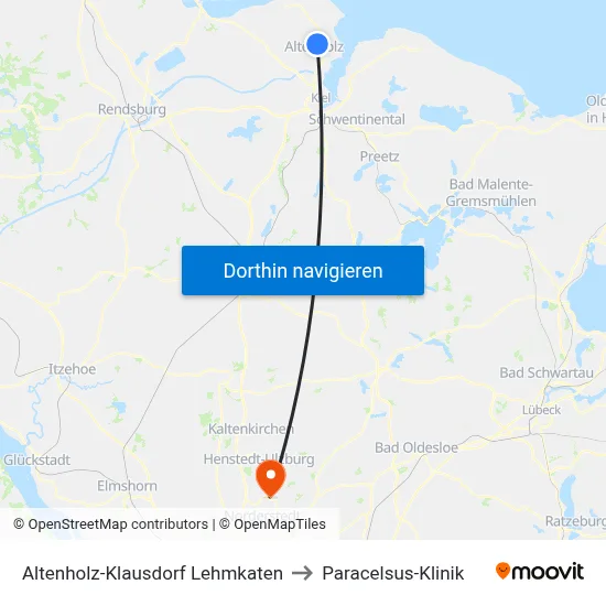 Altenholz-Klausdorf Lehmkaten to Paracelsus-Klinik map
