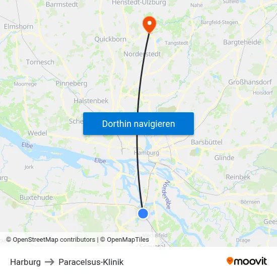 Harburg to Paracelsus-Klinik map