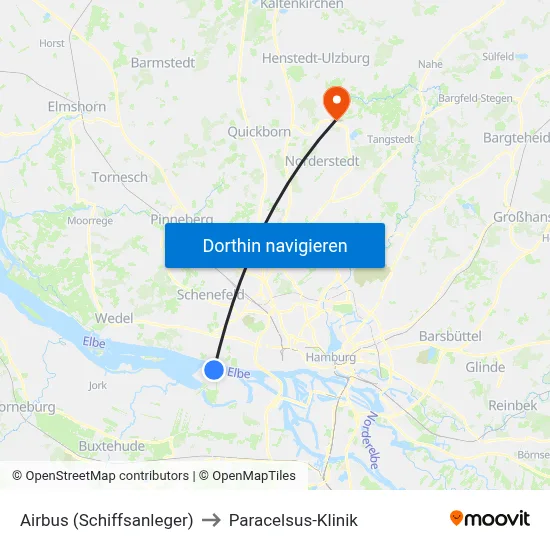 Airbus (Schiffsanleger) to Paracelsus-Klinik map