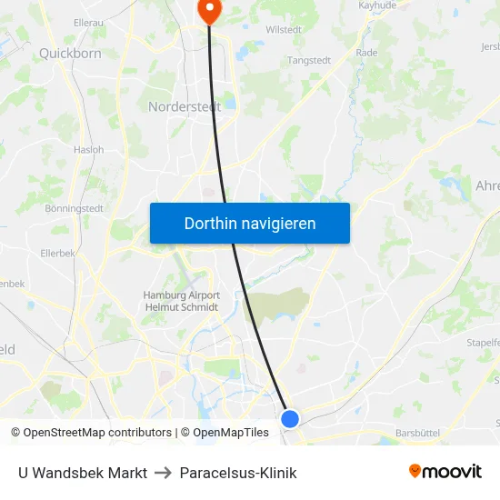 U Wandsbek Markt to Paracelsus-Klinik map