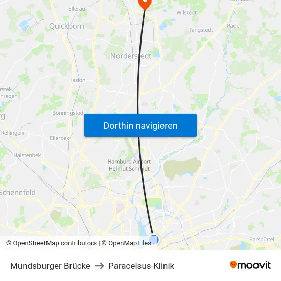 Mundsburger Brücke to Paracelsus-Klinik map