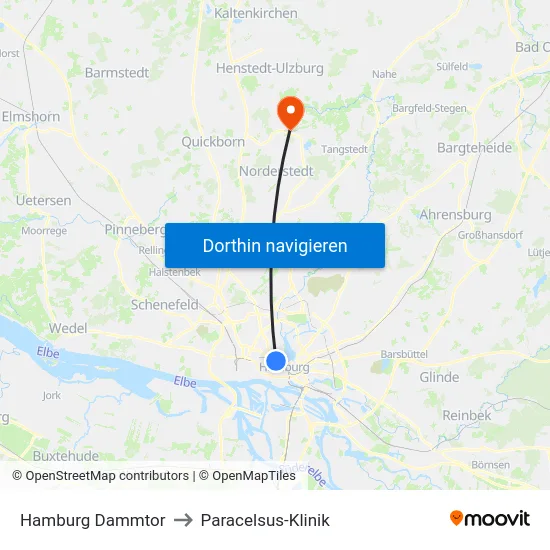 Hamburg Dammtor to Paracelsus-Klinik map