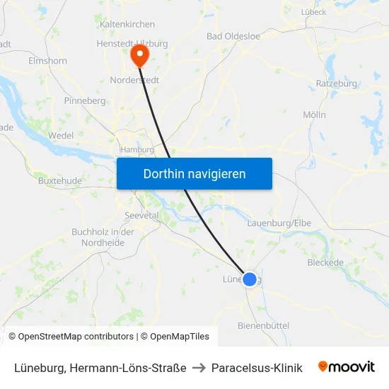 Lüneburg, Hermann-Löns-Straße to Paracelsus-Klinik map